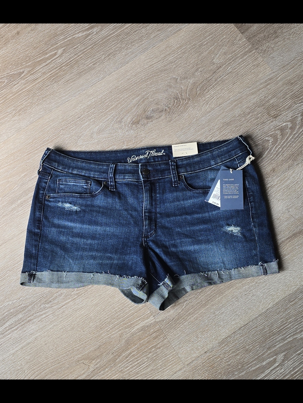 Universal Thread Indigo Distressed Rolled Hem Denim Shorts